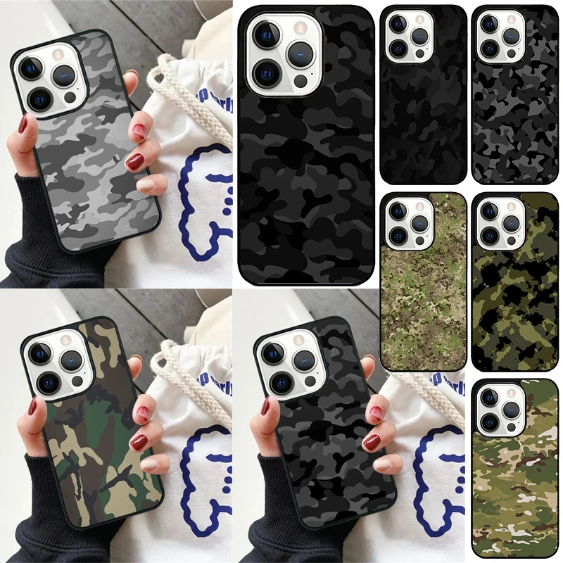 Армейский камуфляжный чехол в стиле милитари для iPhone 16 13 14 15 Pro Max 12 Mini 11 6 7 8 Plus SE 2020