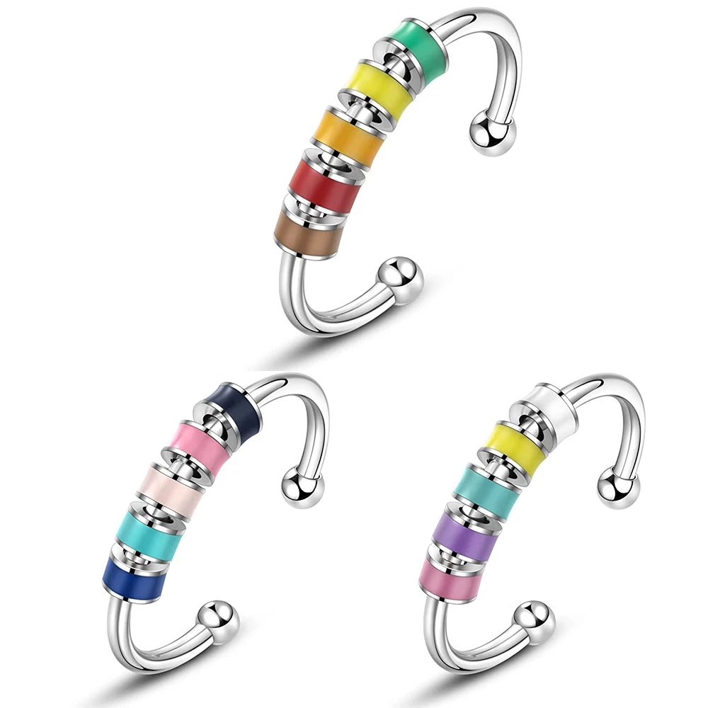 

2022 Multi-color Enamel Free Spiral Fidget Anxiety Rings Stainless Steel Adjustable Size Anti Stress Relief Jewelry For Women