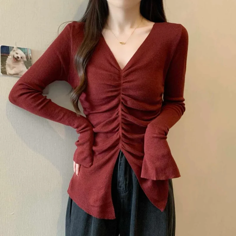 Женская трикотажная рубашка с V-образным вырезом большого размера