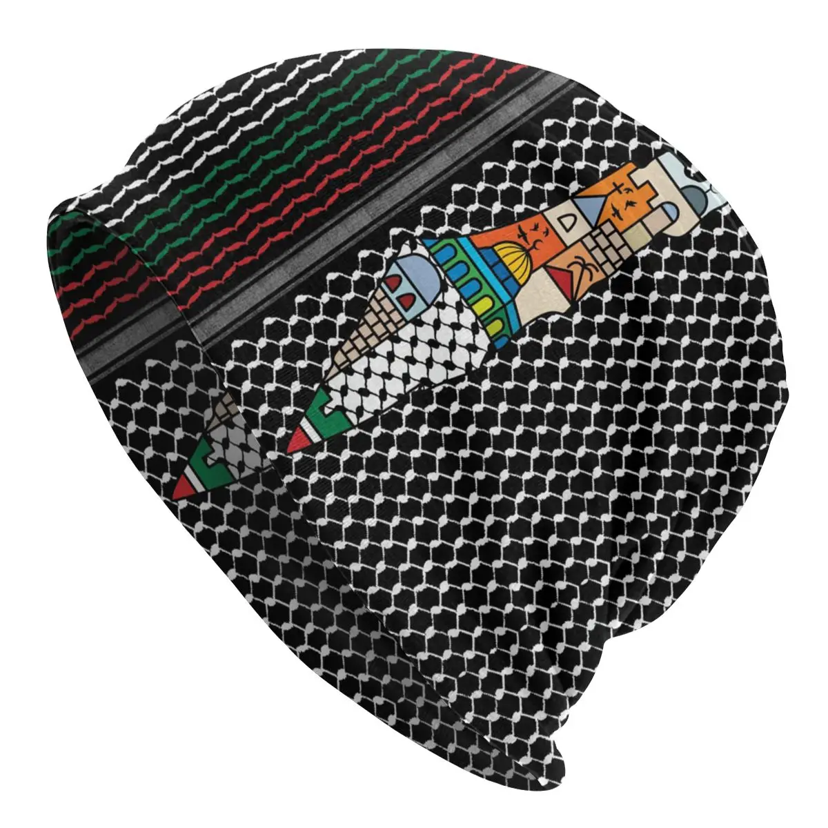 

Bonnet Winter Warm Knit Hat Palestinian Map With Kufiya Hatta Pattern Beanies Cap Palestine Jerusalem Beanie Hats Ski Cap