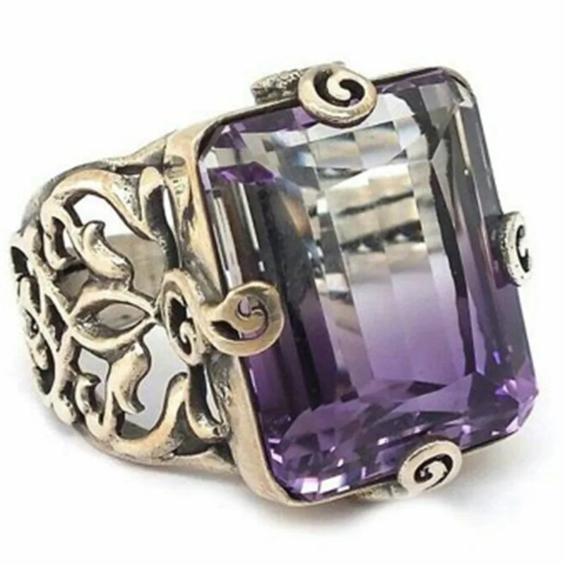 

New Bronze Vintage Purple Topaz Ring Popular Ornaments in Europe and America