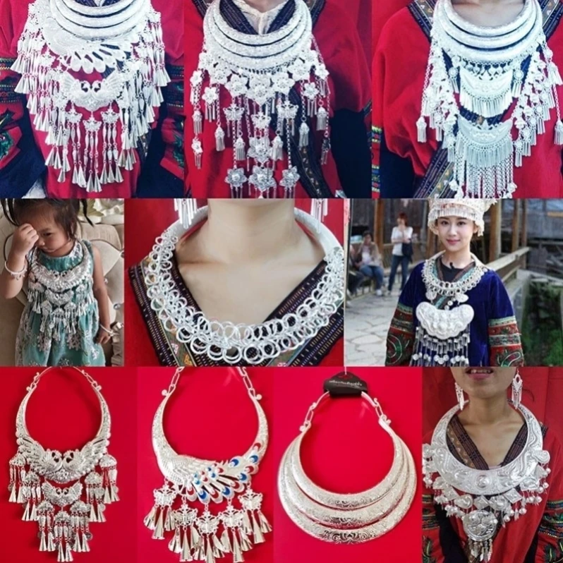 Этнический воротник Минори Мяо Серебро Тоцзя Детское серебряное ожерелье Яо