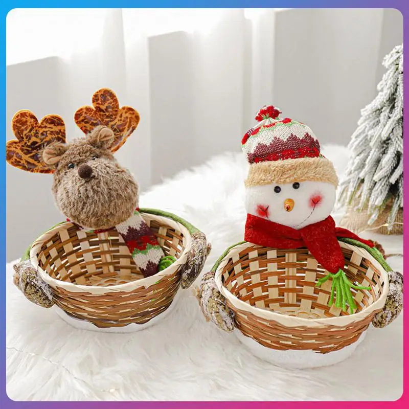 

Регулируемая корзина для конфет, семейная плетеная корзина из ротанга с Санта-Клаусом, снеговиком, оленем для хранения кукол