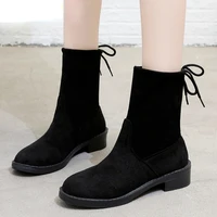 ladies platform ankle boots round toe square heel boots large size ankle boots 2021 fashion black mid tube and velvet snow boots
