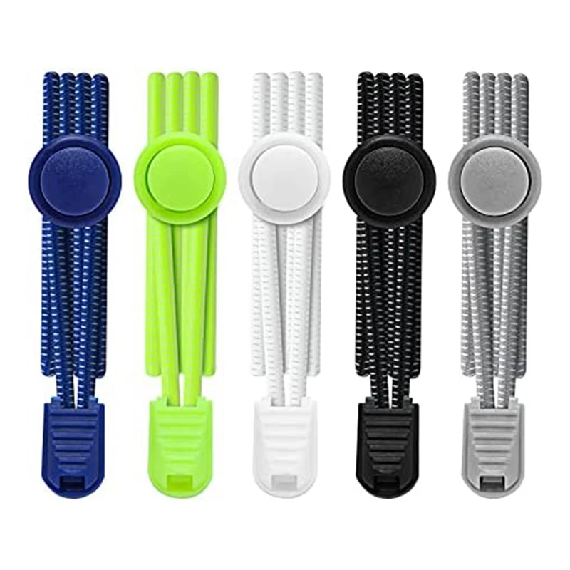 

5 Pair No Tie Shoe Laces Reflective Elastic Lock Shoe Laces Elastic Cord Sports Laces One Size Fits All Adult And Kids Shoes