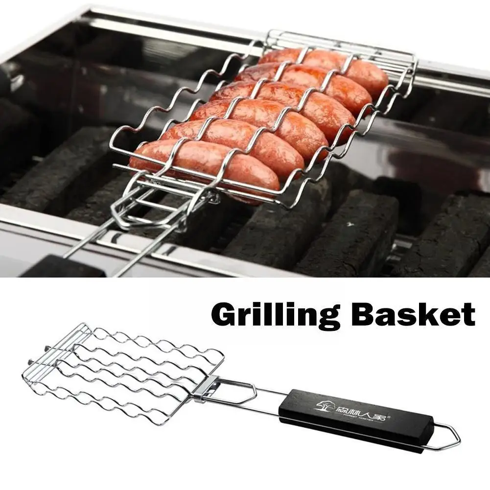 

Grilling Basket Metal Mesh Barbecue Sausage Grilling Picnic Bbq Camping Rack Kitchen Net Accessories Barbecue Grilling Net M2a1
