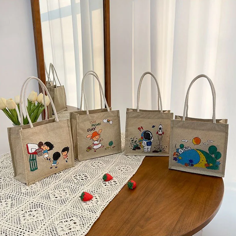 DIY Creative Graffiti Handbag Children's Linen Doodle Bag Homemade Hand-painted Shopping Tote Bag