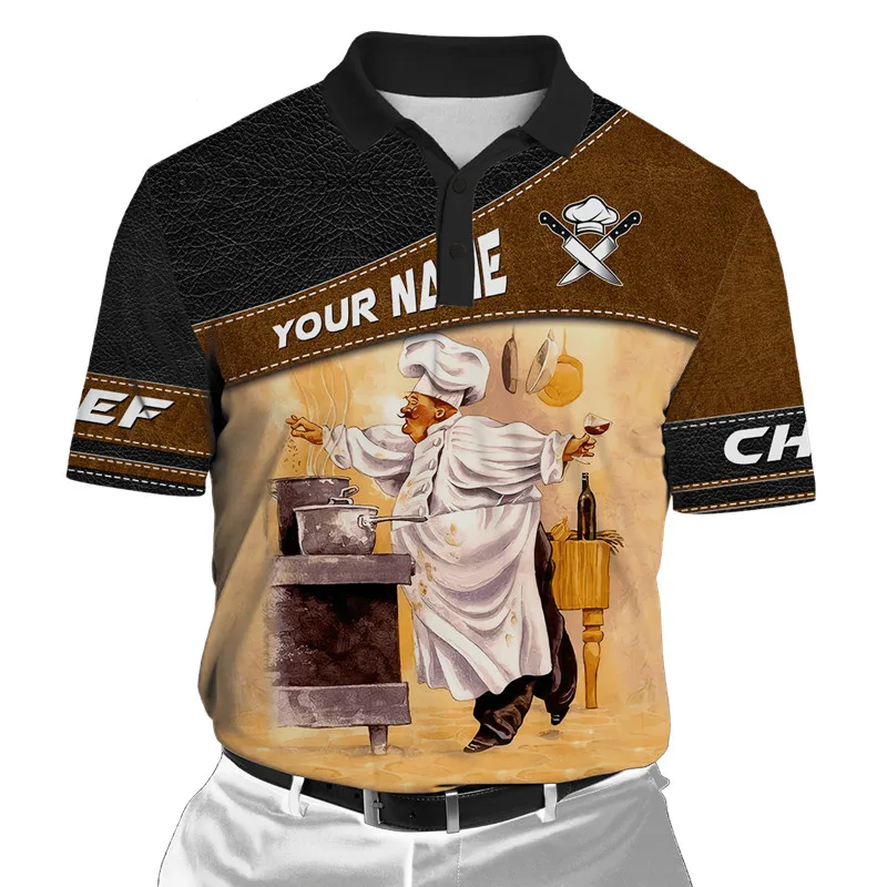 Fashion Chef Skull 3D Print Men's Polo Shirt Summer Short Sleeve T-shirt Street Casual Polo Shirt Top  004