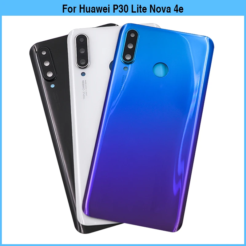 

New For Huawei P30 Lite Nova 4e Battery Back Cover Rear Door 3D Glass Panel P30Lite Housing Case Adhesive Camera Lens Replace