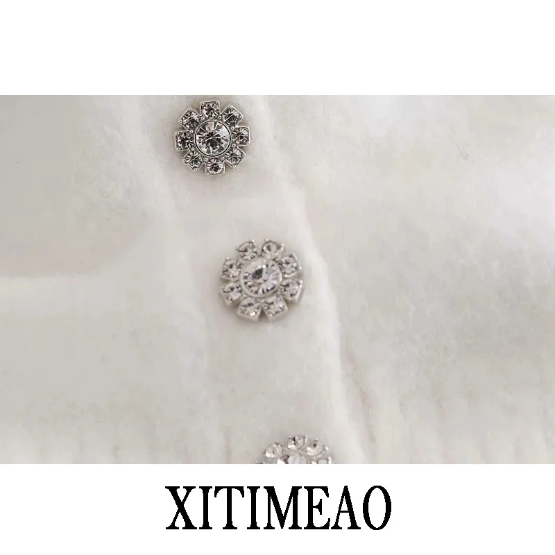 Xitimeao Новый женский белый мохеровый однотонный вязаный кардиган с пуговицами