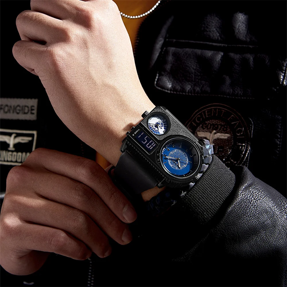 Роскошные Брендовые мужские часы Oulm 5026 двойной дисплей два часовых пояса