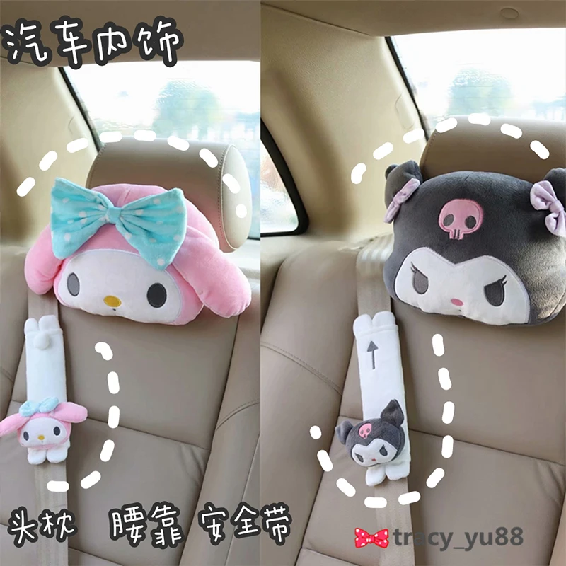 

Sanrios Plush Anime Kuromi Melody Pillow Doll Seat Belt Harness Shoulder Pad Cover Soft Stuffed Plushie Toy Gift Home Decoration