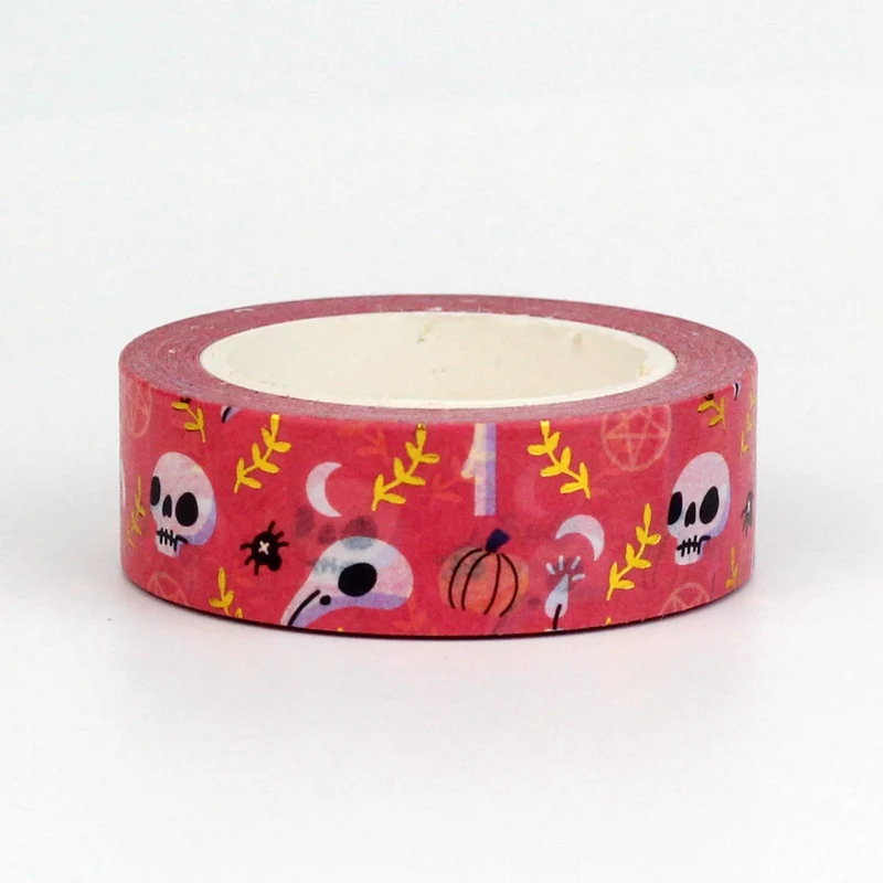 

NEW 1X 10M Deco Cute Pink Skull Gold Foil Leaves Halloween Washi Tape for Planner Scrapbooking Masking Tape Journal Papeleria