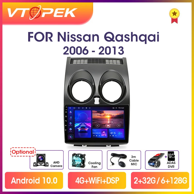 vtopek 9 4g carplay dsp rds 2din android 11 car radio multimedia video player for nissan qashqai 1 j10 2006 2013 navigation gps free global shipping
