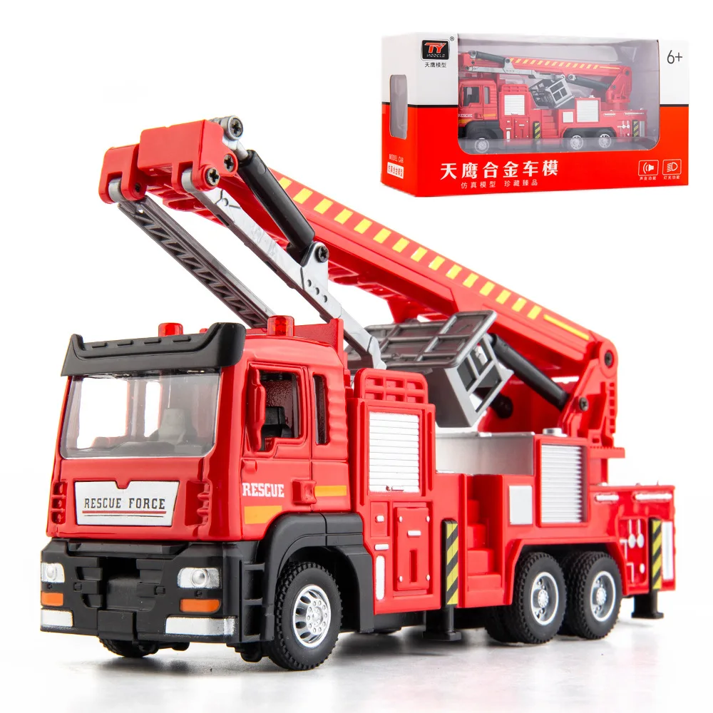 

New 1:50 Alloy Pull Back Ladder Fire Truck Model,Original Packaging Fire Rescue Car Toys,Children's Gifts,Wholesale