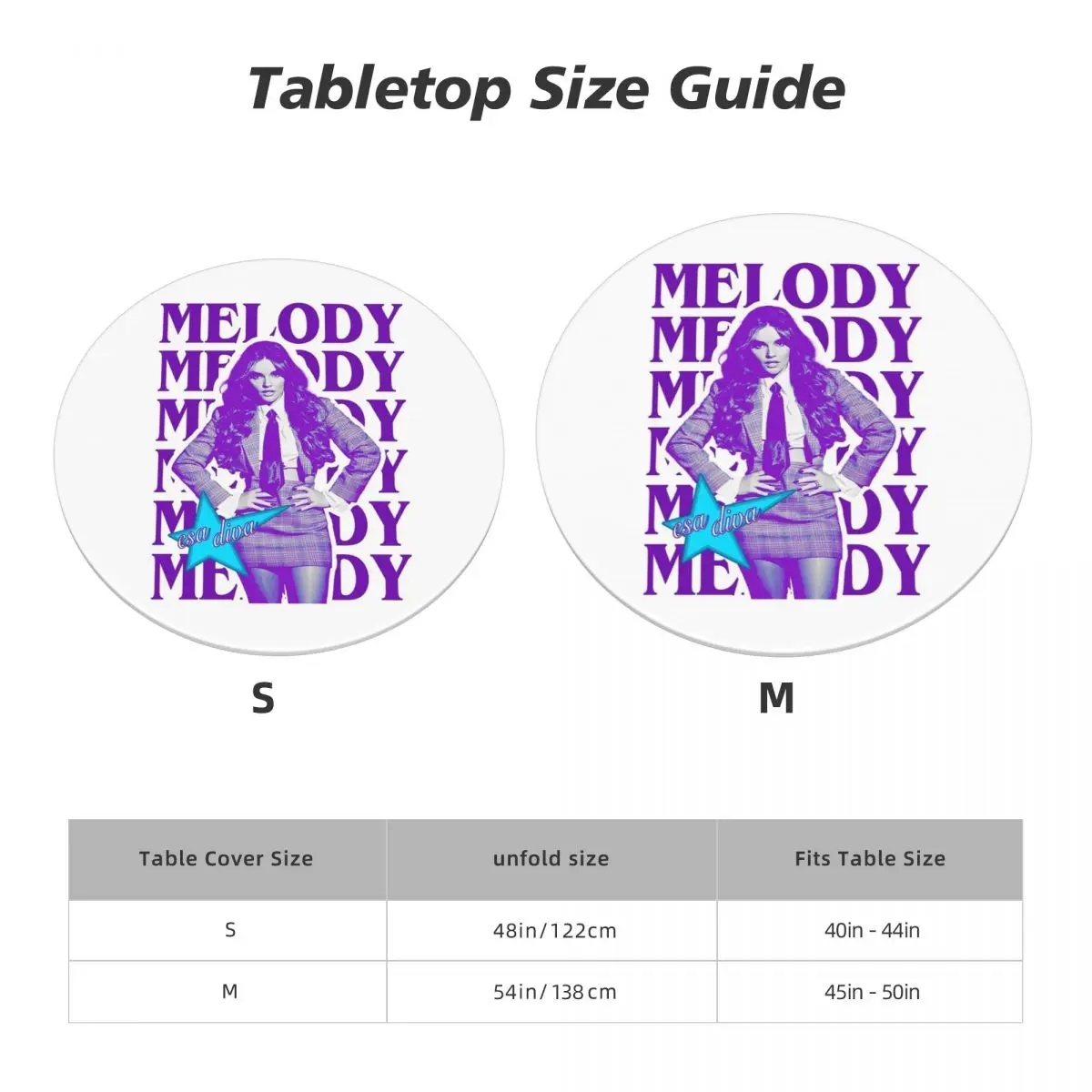 Водонепроницаемая круглая скатерть Melody Esa Diva Spain Eurovision Merch, маслостойкая, для кухни, мероприятий, обеденного стола (art.: 3920dabedba97) - 3920dabedba97