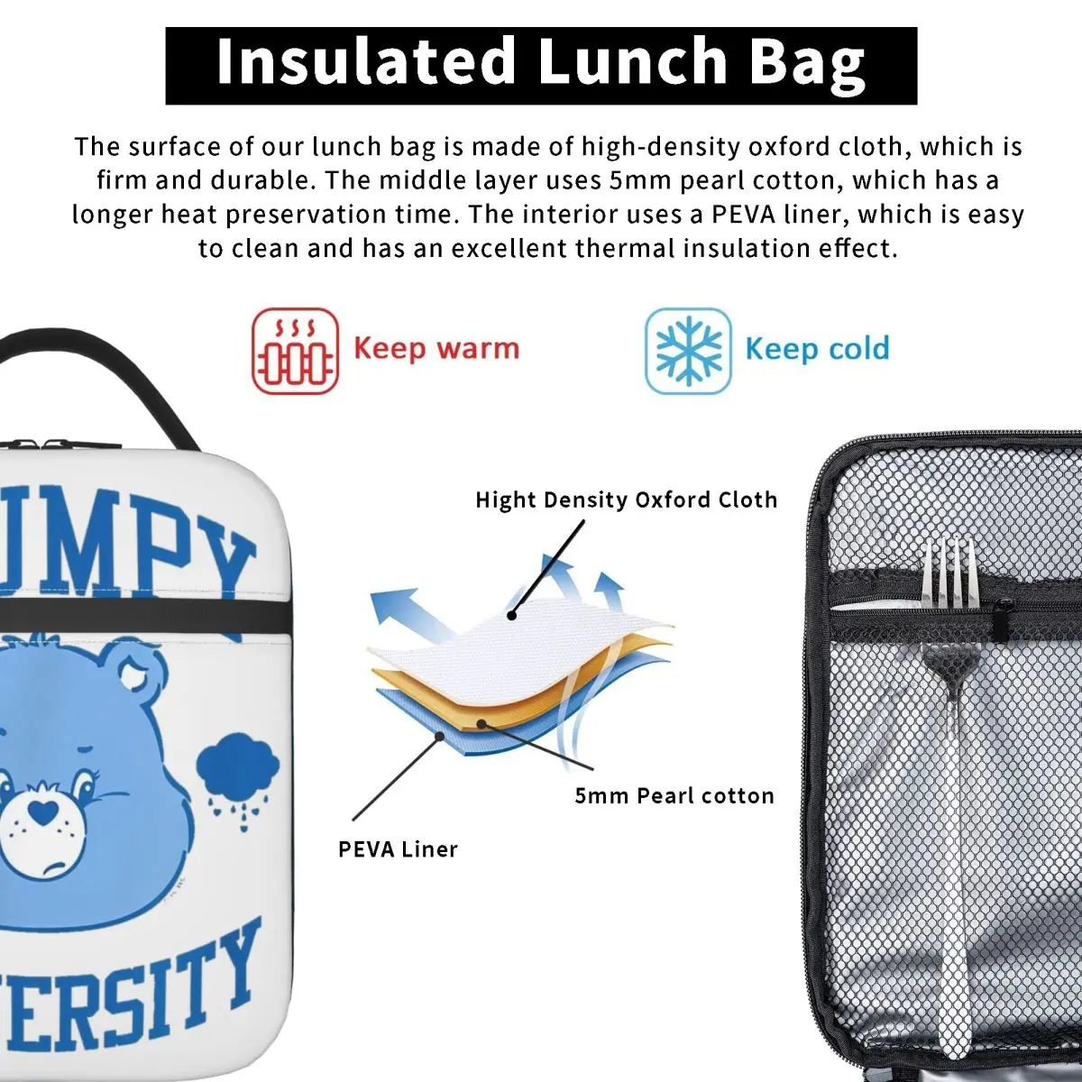 Изолированная сумка для обеда Care Bears Grumpy University портативный контейнер