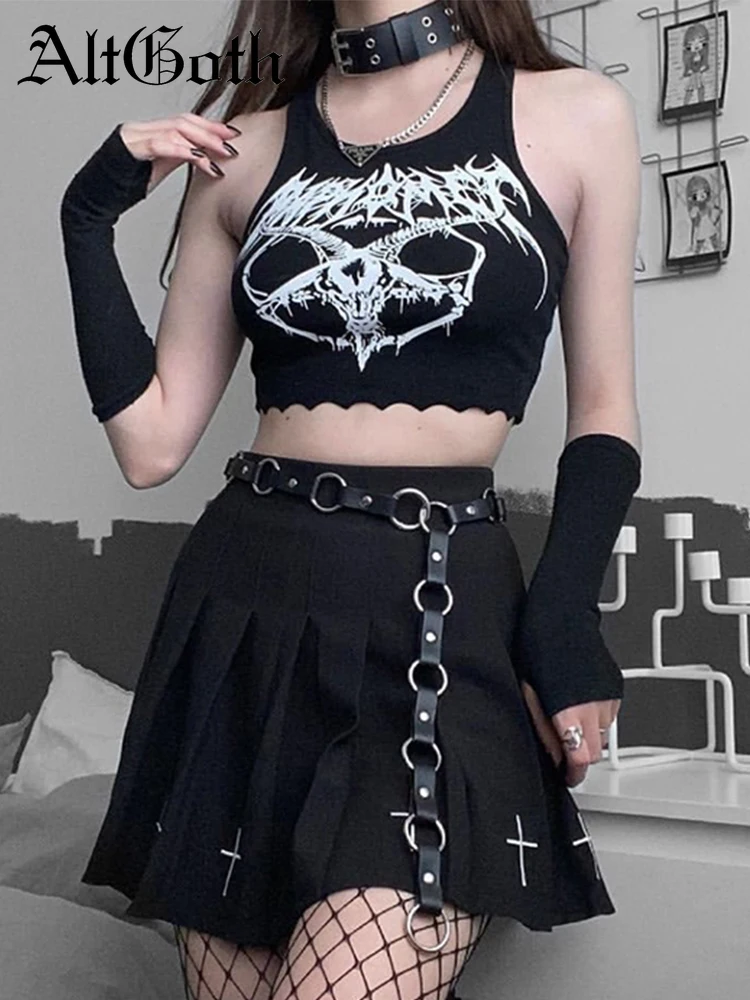 Женский Готический жилет AltGoth Dark уличная одежда в стиле Харадзюку короткий топ с