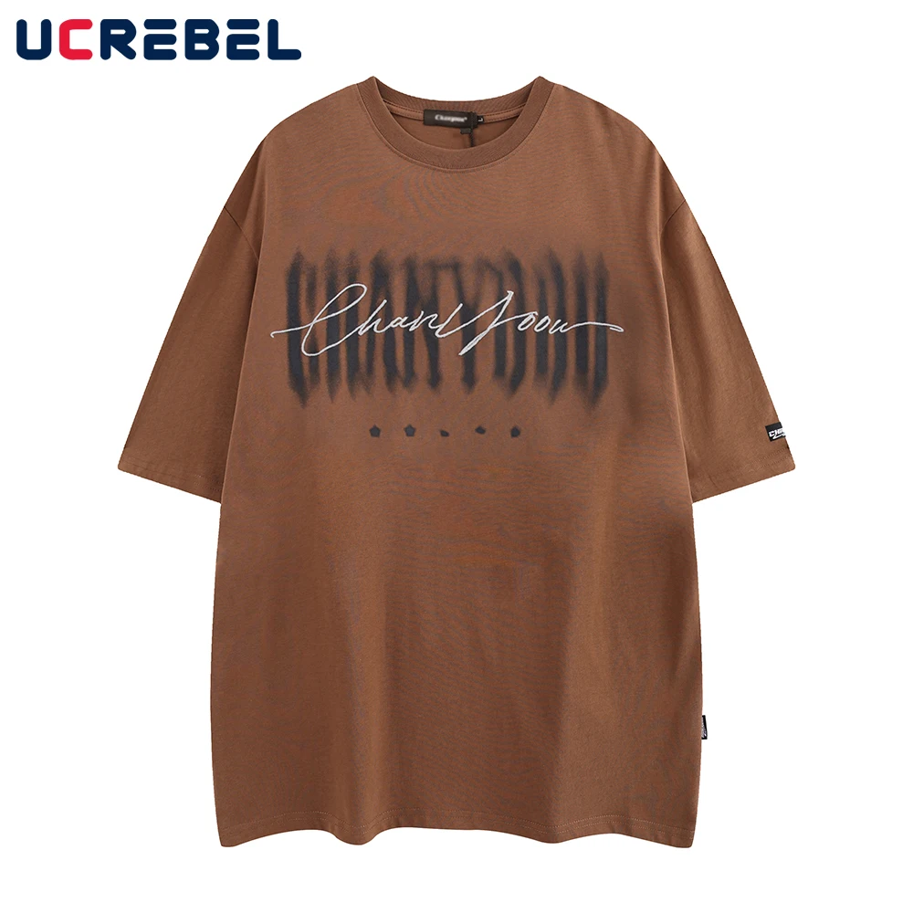 

Футболка мужская с коротким рукавом и круглым вырезом, хлопок, Повседневная Свободная уличная одежда в стиле ретро, с буквенным принтом, на лето