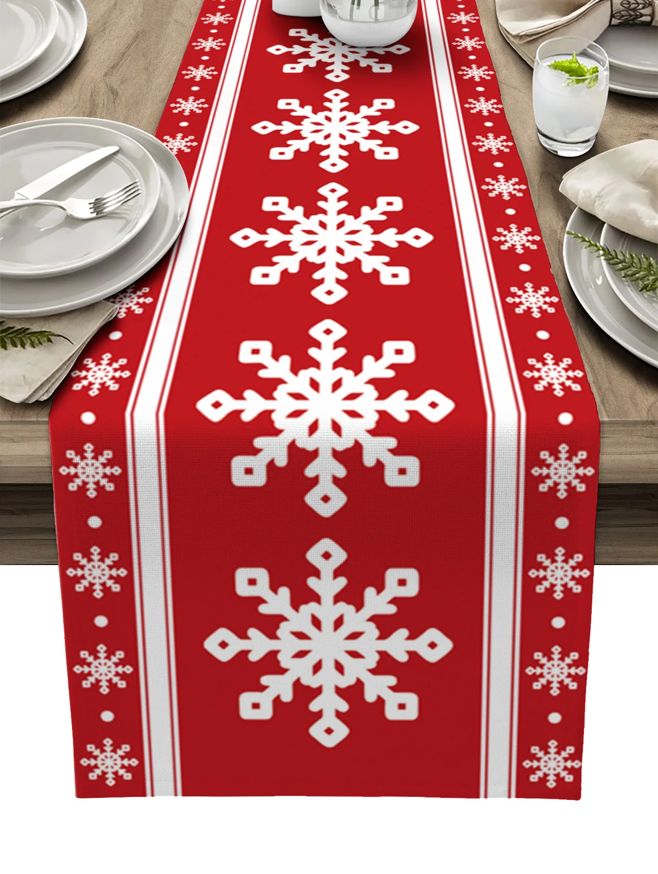 

Christmas Snowflakes Red Background Winter Table Runner Home Wedding Banquet Festival Party Hotel Table Decoration Table Cover