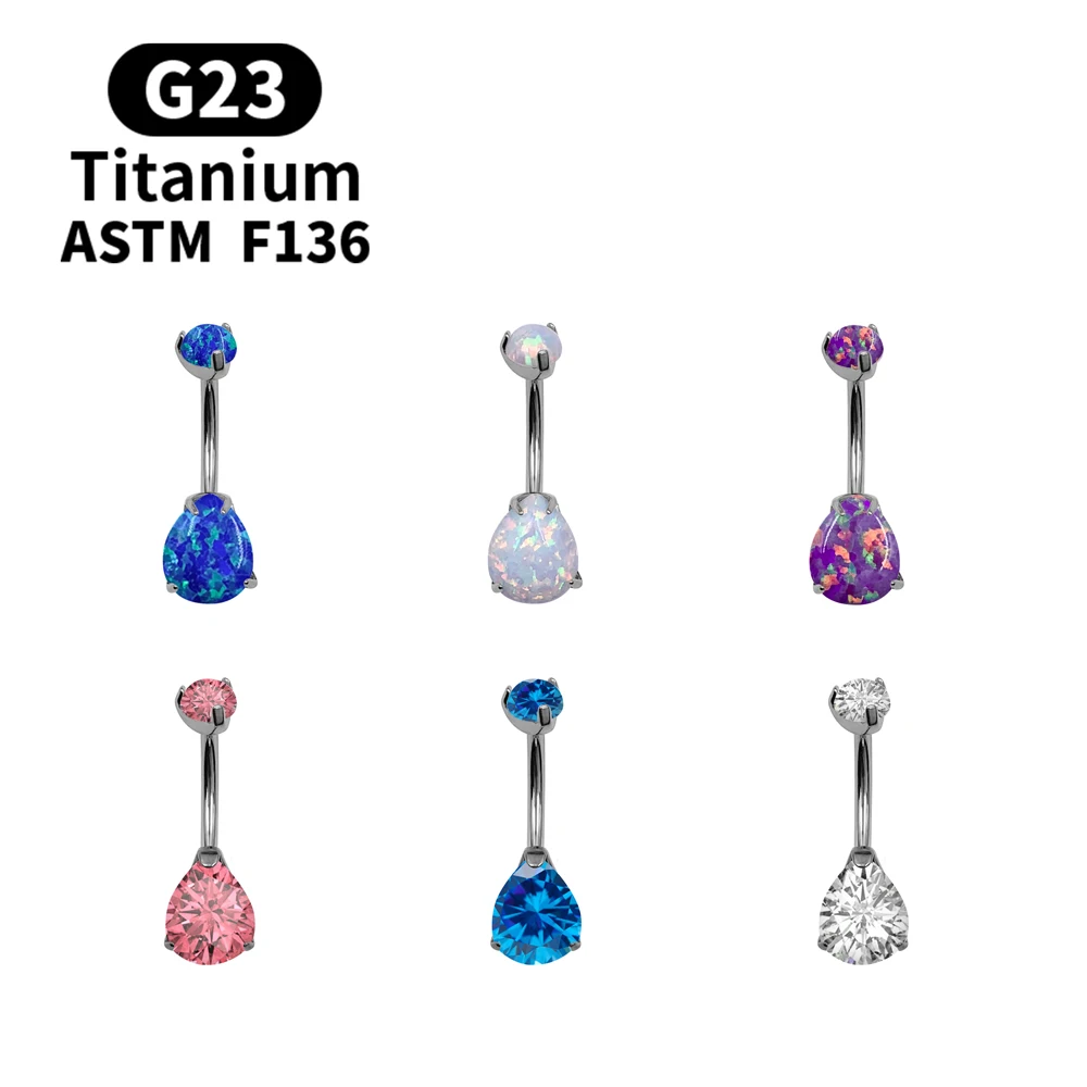 

G23 Titanium Women Jewelry 14G Navel Piercing Belly Button Ring With Fantastic Drop Opal Gem