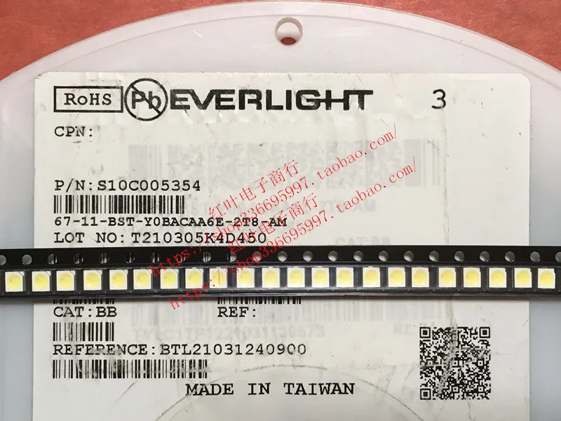 

100 шт./67-11-BST-Y0BACAA6E-2T8-AM EVERLIGHT 3528 супер яркие положительные белые Автомобильные светодиодные лампы