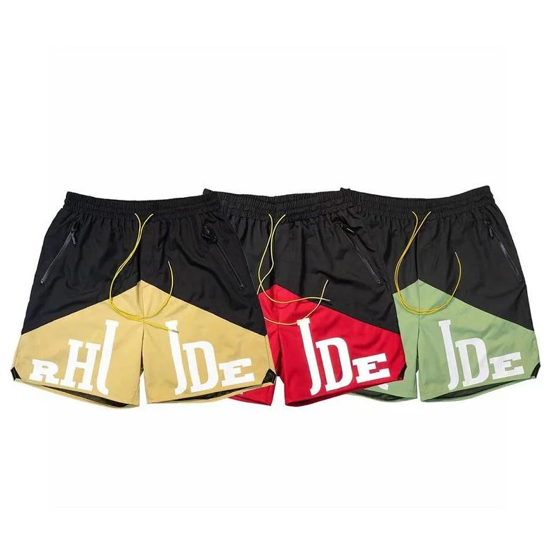 

22SS Color Patch Logo Print Rhude Shorts Men Women EU Size 100% Cotton Rhude Shorts Sports Style Summer Demon Slayer Lil Peep