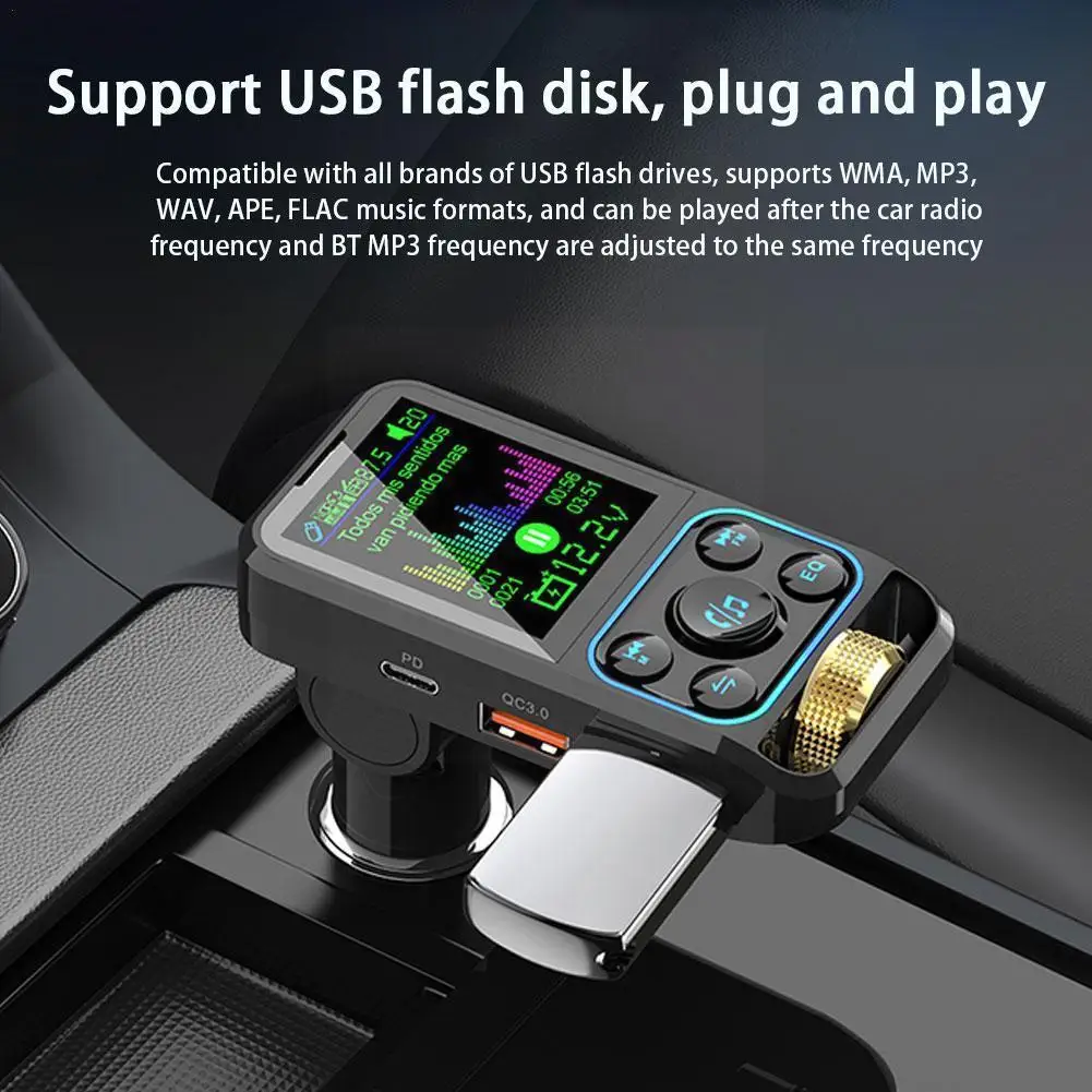 

Bluetooth FM-трансмиттер с цветным дисплеем 2022 дюйма, беспроводной FM-комплект, модулятор громкой связи с плеером QC3.0, автомобильное зарядное устр...