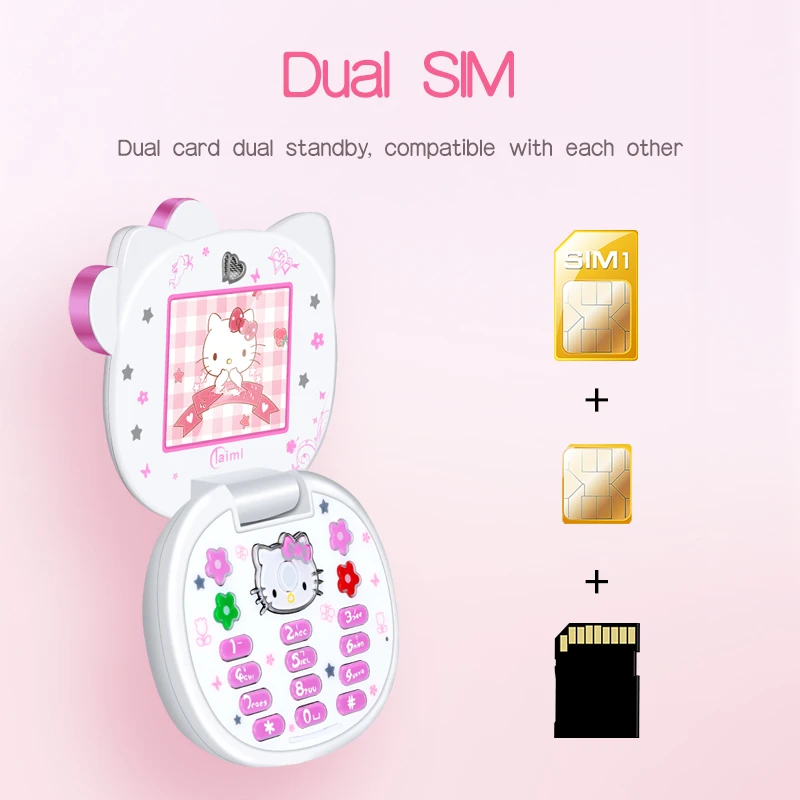 Sanrio Милая Мини девочка Hello Kitty телефон с четырьмя ремешками откидной крышкой