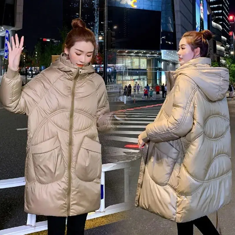 2023 New Winter Women Loose Parkas Casual Pockets Thick Warm Hooded Coat Female Outwear Long Cotton Padded Jacket Parkas C21