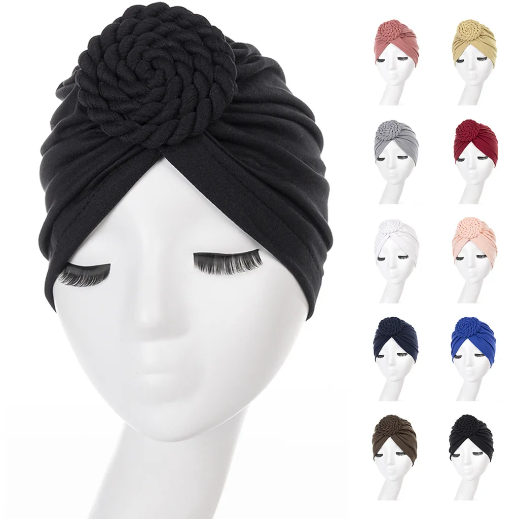 

Ladies Turban bonnet soild color cotton top knot Inner Hijab Caps african twist headwrap Women head wraps India Hat Hijabs Cap
