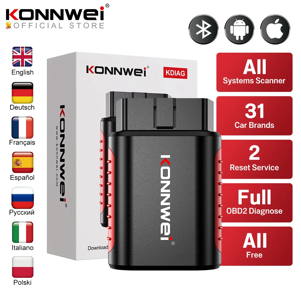 KONNWEI KDIAG Bluetooth полная система авто диагностический инструмент все системы Автомобильный сканер Код считыватель масла Сброс батареи матч Serivce бесплатно