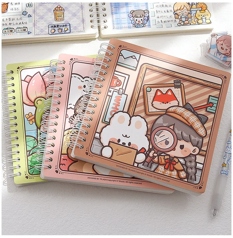 

Cartoon School Notebooks Checkered 80 Weekly Stationery Planner Cute Girls Notebook Planners Coil Daily Book Paper Sheets Kawaii