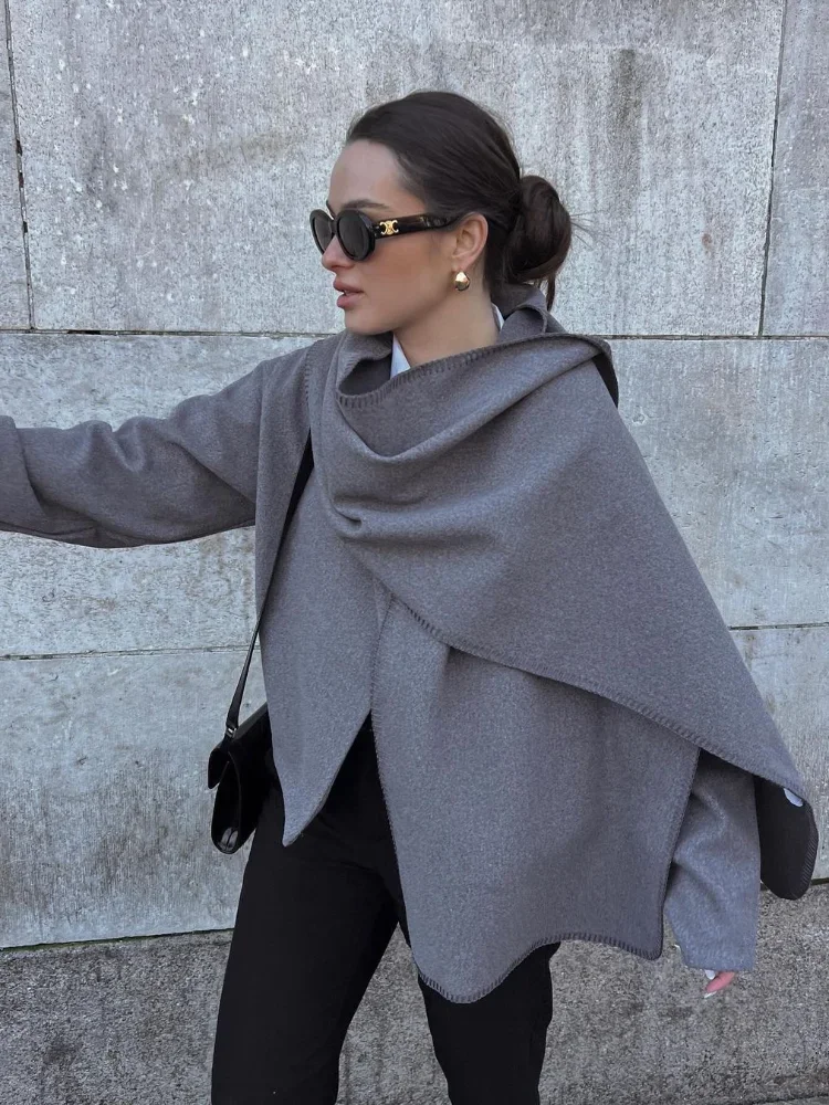 Женское шерстяное пальто Повседневная Свободная куртка серого цвета с длинным