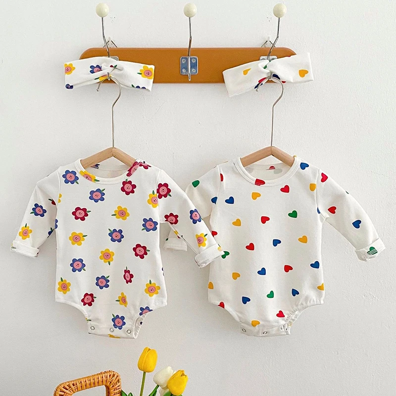 

Baby Rompers Infant Baby Girls Long Sleeve Loving Heart Flower Printing Jumpsuit Toddler Children Baby Girls Rompers Clothes