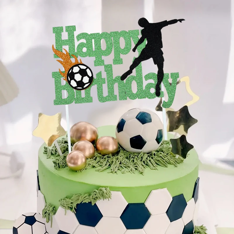 

Football Party Cake Topper Happy Birthday Soccer Team Boys Kids Cake Dress Inserts Card Decoration Baby Shower Baking Decoration