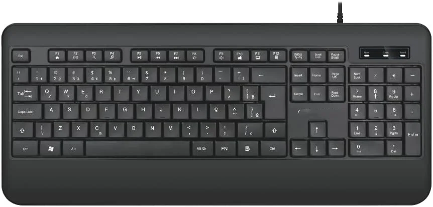 

teclado KB-M100BK Preto - Layout ABNT2, USB Ajustável Estrutura Anti-respingo 12 Teclas de Atalho Multimídia, Apoio de Punho I