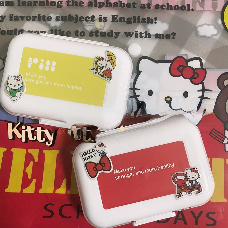 

Hello Kitty Love Pill Box for Boyfriend/Girlfriends Warm Heart Gift DIY Stickers Limited Pill Box Plastic Box Storage Box