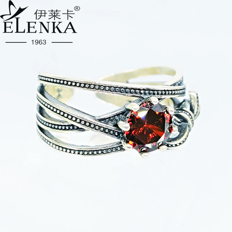 

Genuine 925 Sterling Silver Ring for Women Men Retro Zircon Red Crystal Unique Design 4 Layer Finger Rings Simple Fine Jewelry