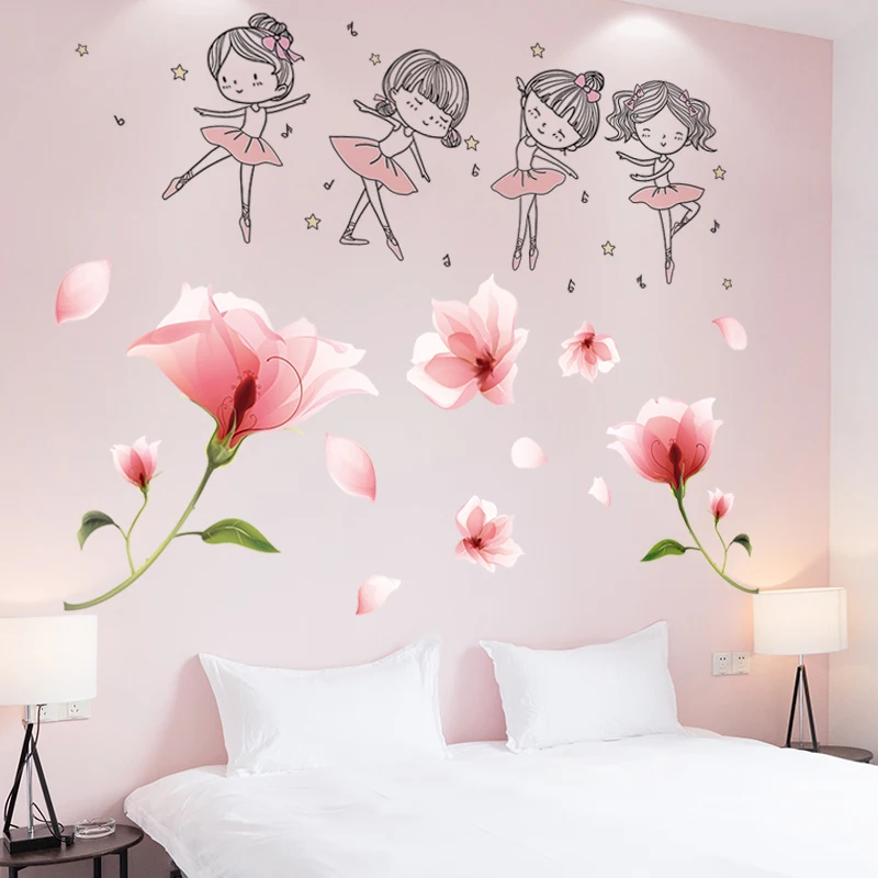 

Flowers Plants Wall Stickers DIY Cartoon Ballet Dancer Girl Wall Decals for Living Room Kids Bedroom Nursery Home Decoration