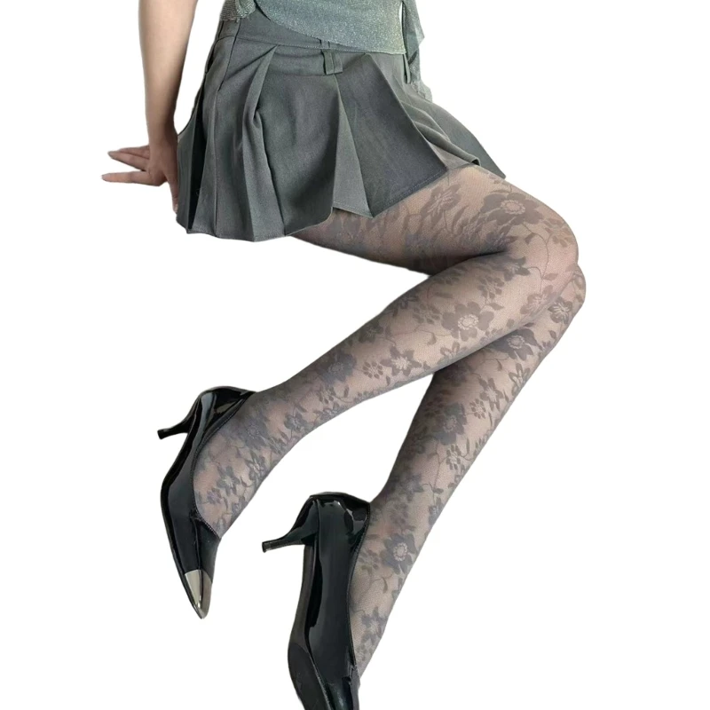 Жаккардовые прозрачные колготки во французском стиле женские эстетические