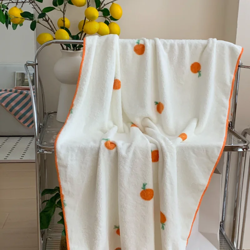 Set Coral Fleece Orange Print Pattern Face Towel Bath Towel High Density Soft Fabric Quick-drying Bathroom Home Products