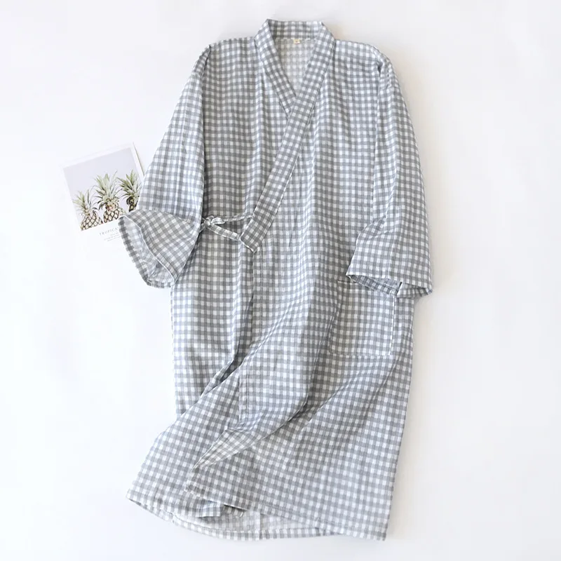 Japanese kimono spring and autumn new ladies night gown 100% cotton gauze robe pajamas flower love bathrobe mid-length home gown