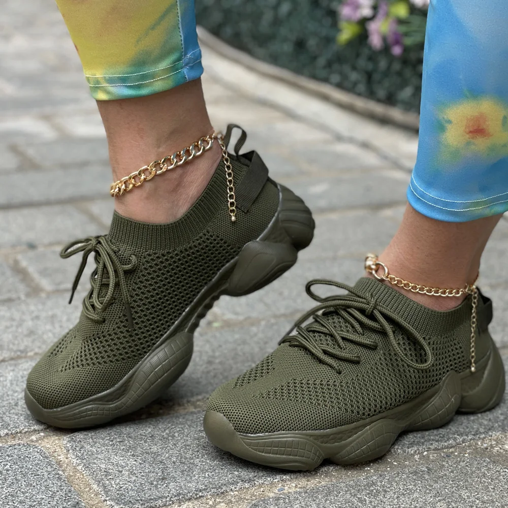 Shoes for Women Chunky Sneakers  Breathable Comfortable Fashion Sports Shoes Mesh Green Black Woman Casual Shoes Flat Size 43