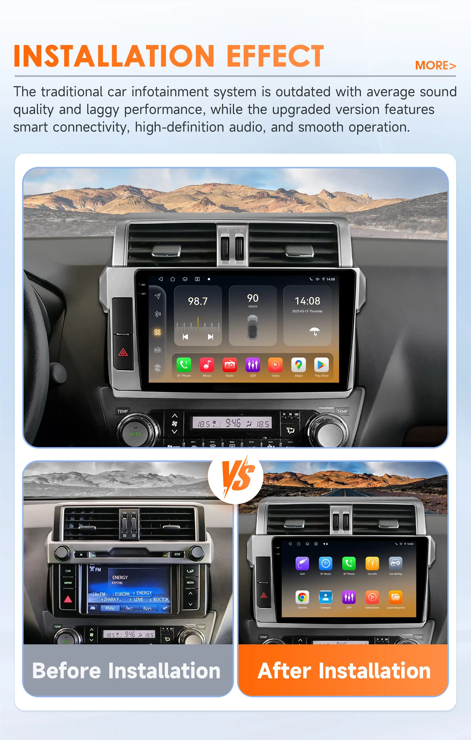 Фото Автомагнитола Hizpo 10.1 дюймов для Toyota Land Cruiser Prado 150 2013-2017 с WiFi, 4G, Bluetooth, беспроводным CarPlay, модель 6115 №2