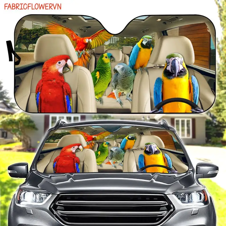 

Parrot Car Sunshade, Parrot Car Decoration, Parrot Windshield, Parrot Lovers Gift, Animal Car Sunshade, Gift For Mom, Gift For D