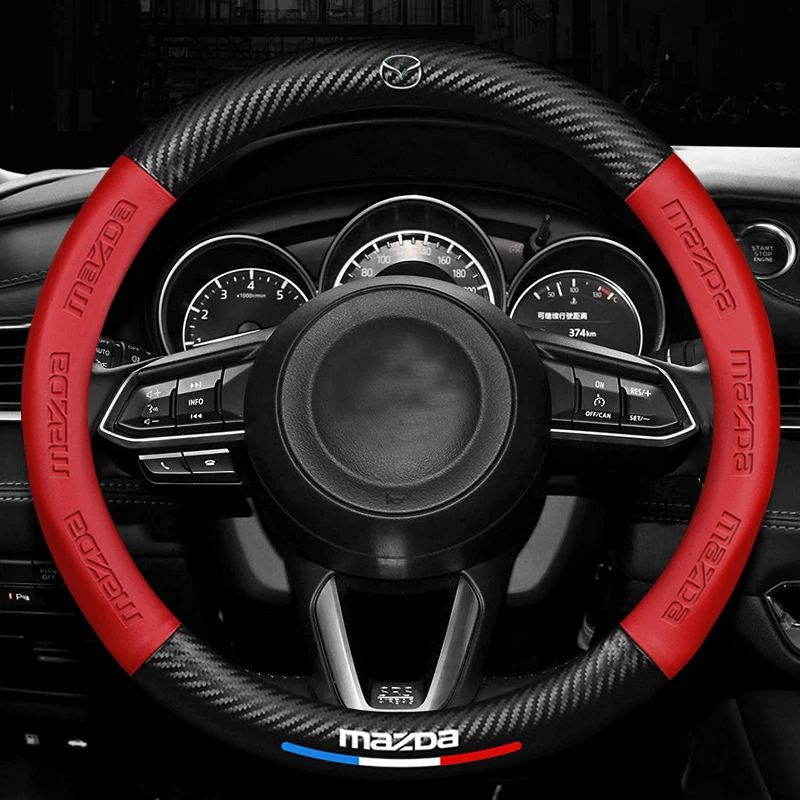 

Universal Four-seasonCarbon Fibre Leather Car Steering Wheel Cover All Season For Mazda 2 3 5 6 CX5 CX4 CX30 Axela Atenza mx5