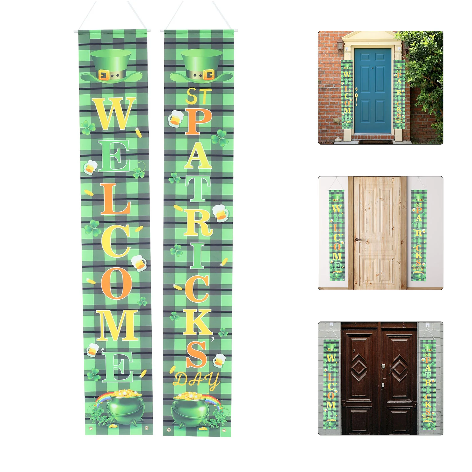 

1 Pair Couplets Curtains Porch Signs Door Banners for Patrick's Day Decoration