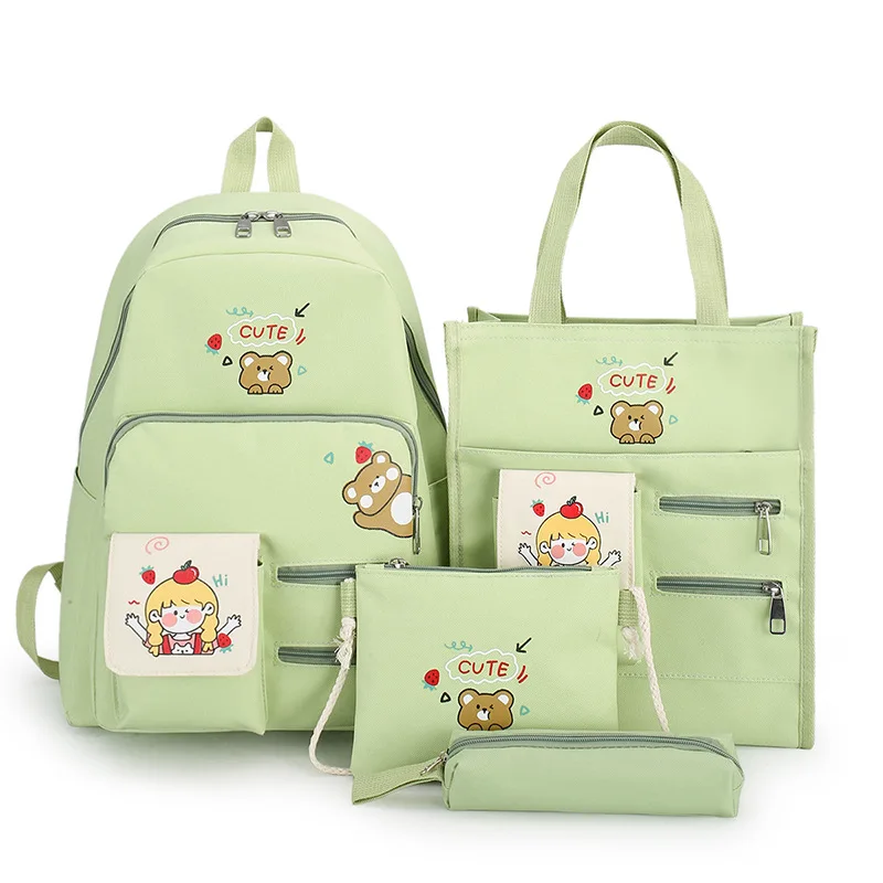 4 Pcs Set Harajuku Women Laptop Backpack Canvas School Bags For Teenage Girls Kawaii College Student Kids Book Bag Rucksack 2022