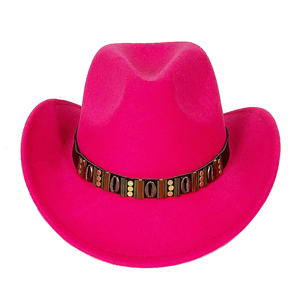 

Luxury Metal Belt Western Cowboy Hat Men's Gentlemen Women Jazz Cowboy Hat with Leather Wide Brim Cloche Church Sombrero Cowgirl